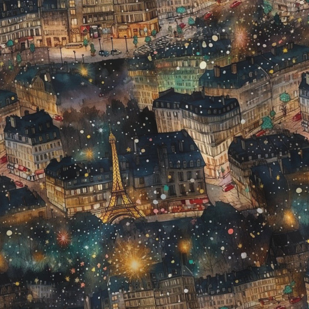 Paris New Year Celebration Street Party with Street Lights and Fabric design fabric