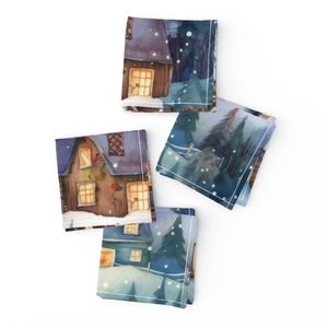 Large Christmas Rustic Country Winter Cabins Watercolor Decor Collection Design Collection rustic cabins napkins design