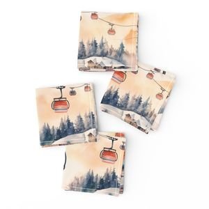 Vintage Ski Slope Cabins in Soft Pastels Design Collection Interior Collection ski slope napkins design