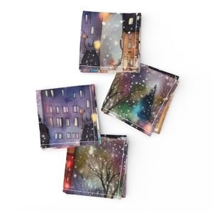 Large New York City Christmas Street Watercolor Home Styling Collection Home Styling Collection christmas village napkins design