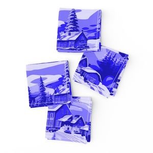 Small Montana Winter Cabins Montana with Evergreens in Royal China Blue Decor Collection Design Collection montana ski slope napkins design