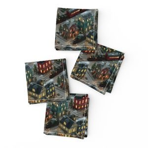 Small Isometric Snowy Christmas Village with Festive Trains and Townhouses Decor Collection Home Decor Collection houses napkins design