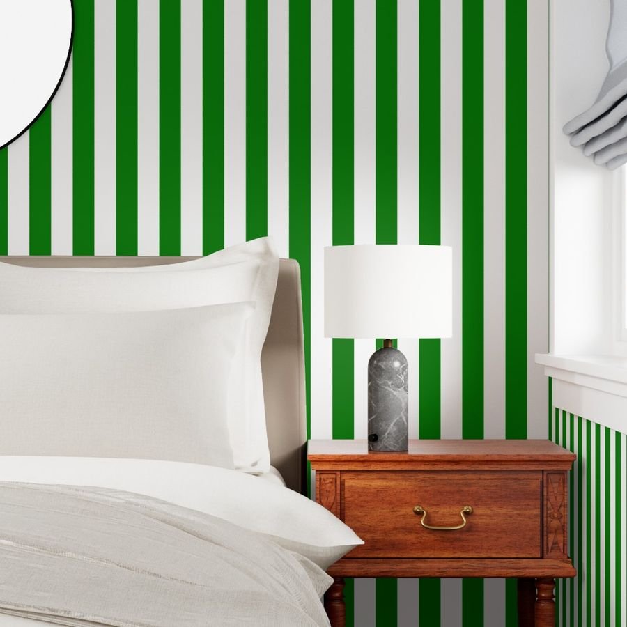 Classic Green and White 2 Inch Vertical Stripes Wallpaper bathroom wallpaper