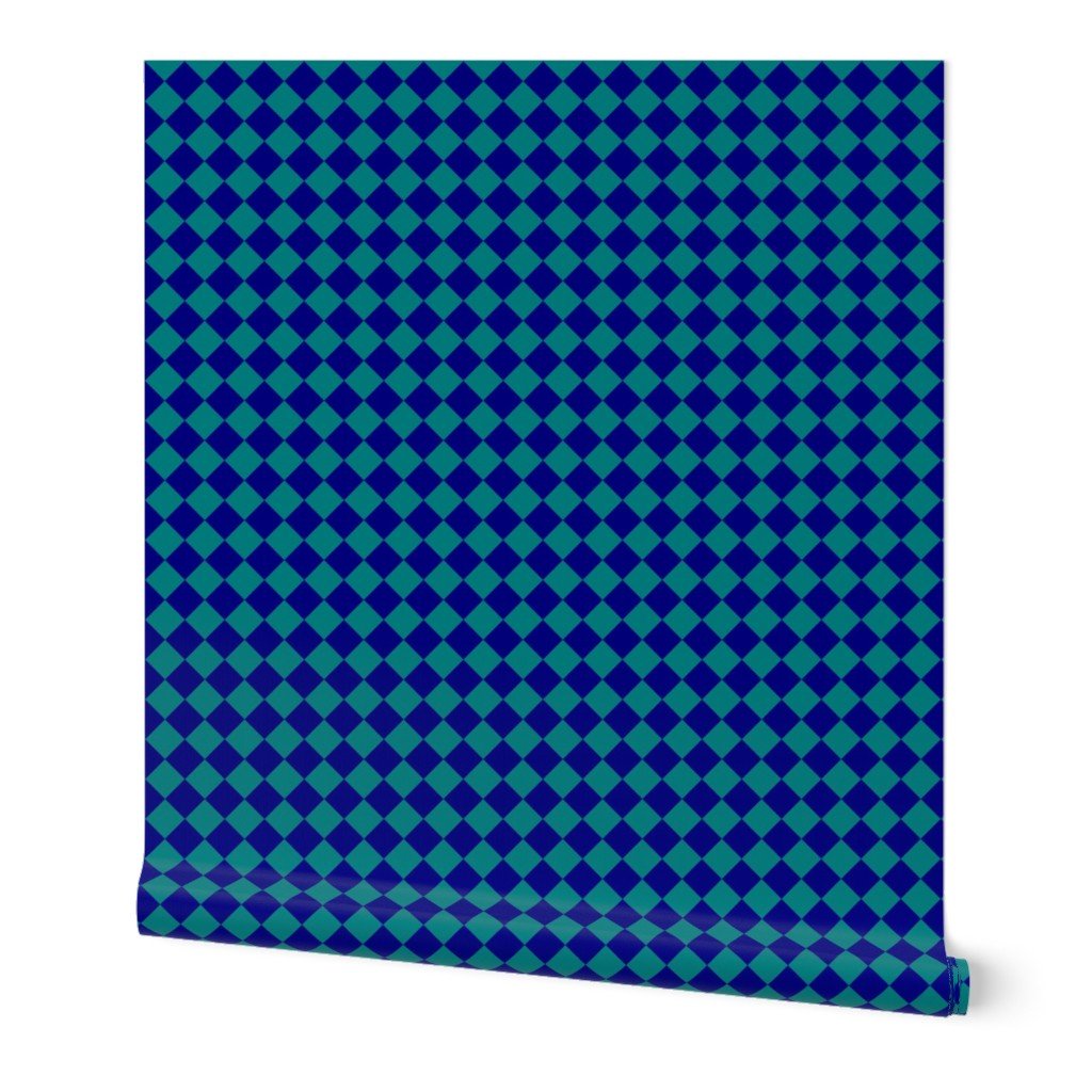 Classic Teal and Navy 1 Inch Diagonal Check Wallpaper bedroom wallpaper