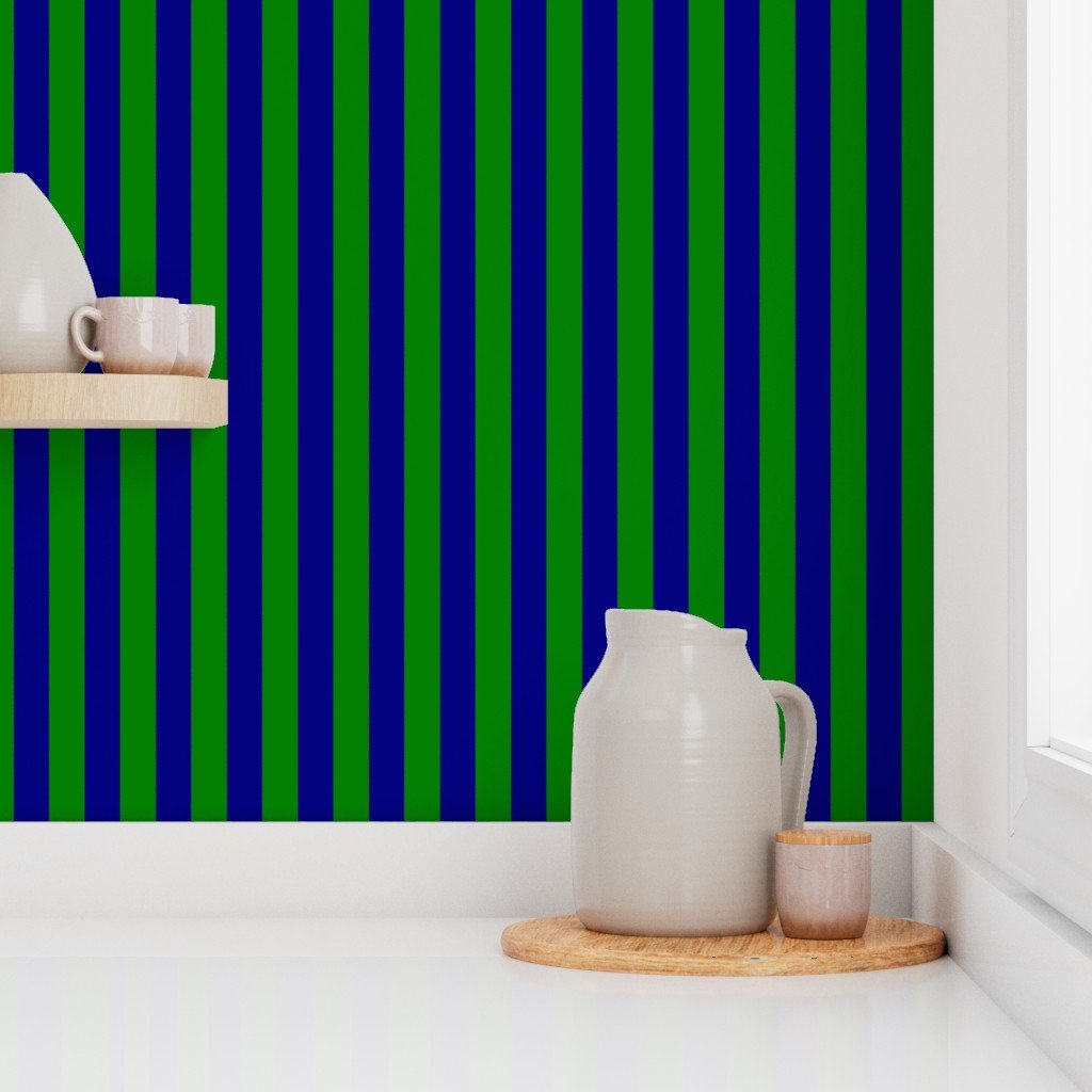 Classic Navy and Green Vertical Stripes Wallpaper 1 inch stripes wallpaper