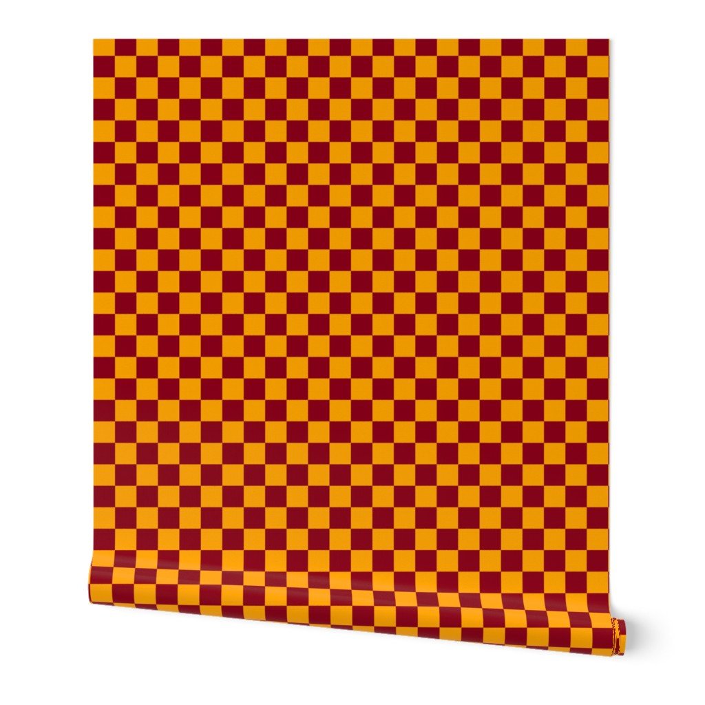 Classic Orange and Burgundy 1-inch Check Wallpaper burgundy geometric wallpaper