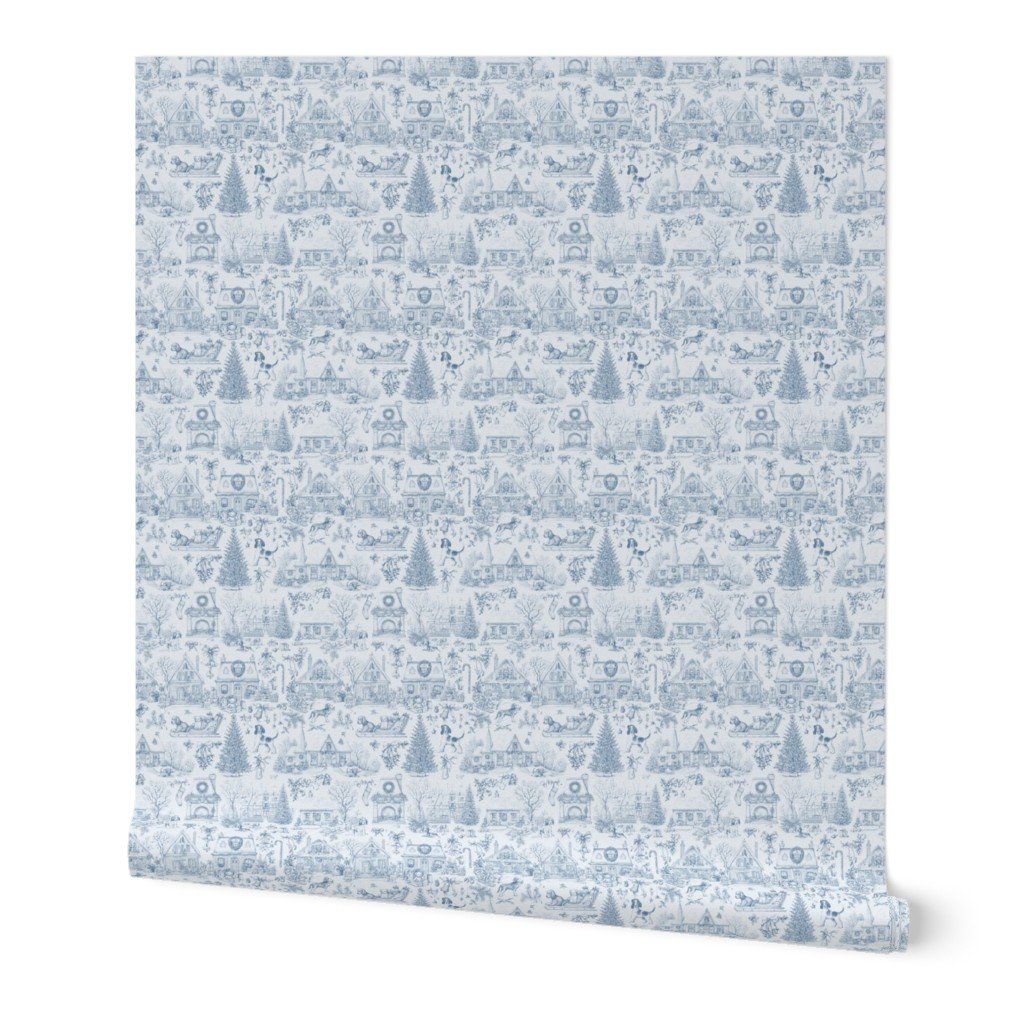 Christmas Dogs Toile Blue Wallpaper christmas tree wallpaper