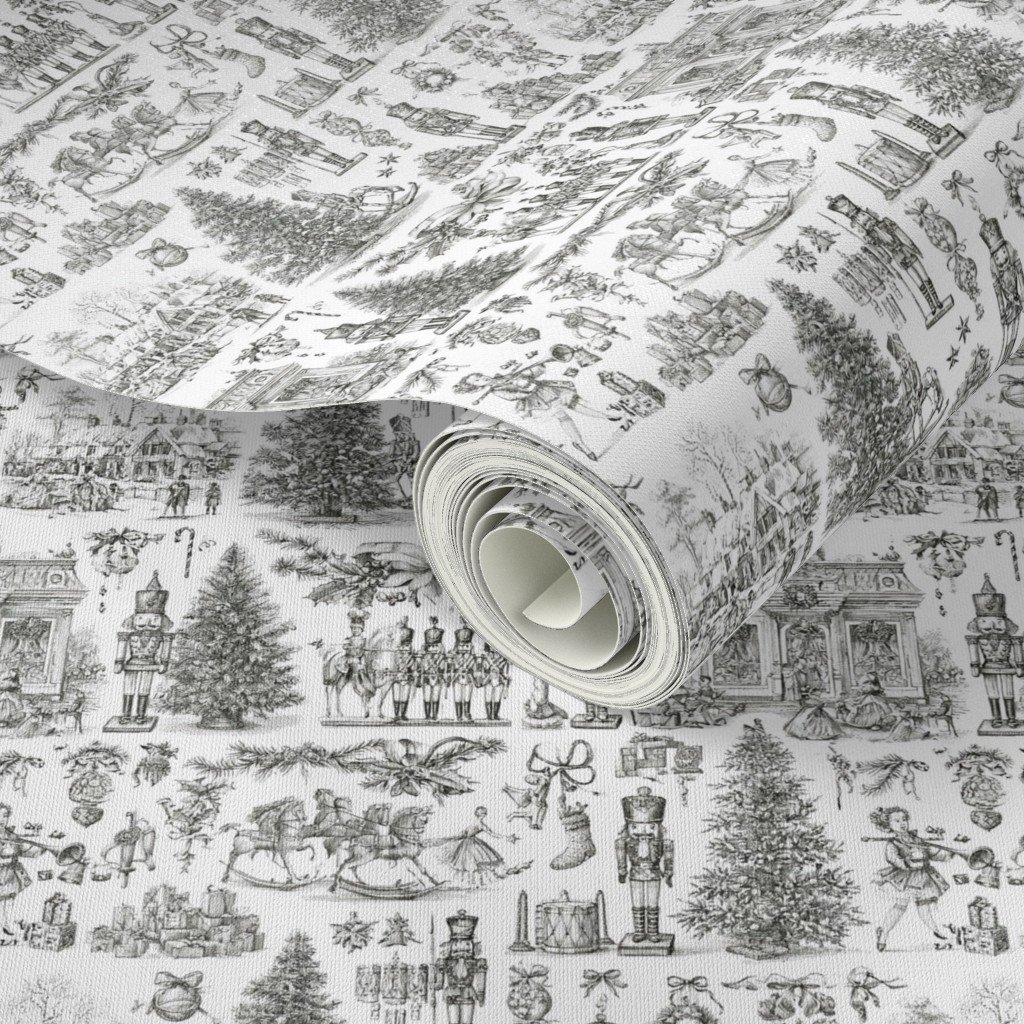 Christmas Nutcracker Toile Black and White Wallpaper christmas tree wallpaper