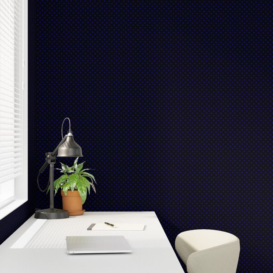 Navy Spots on Black 1 Inch Spacing Wallpaper high contrast wallpaper