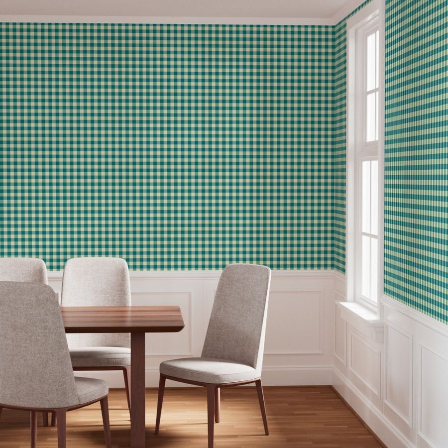 Teal and Cream White 2 Inch Gingham Wallpaper cream white wallpaper
