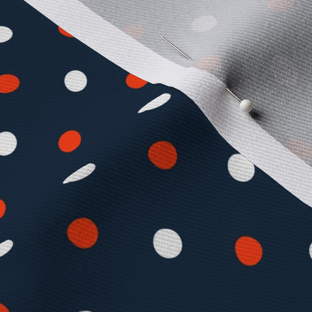 White and Orange Polka Dots on Navy Fabric navy polka dot fabric