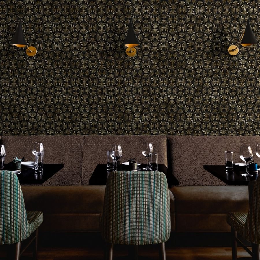 Vintage Foil Palm Fans in Black and Gold Art Deco Neo Classical Pattern Wallpaper gold fan wallpaper