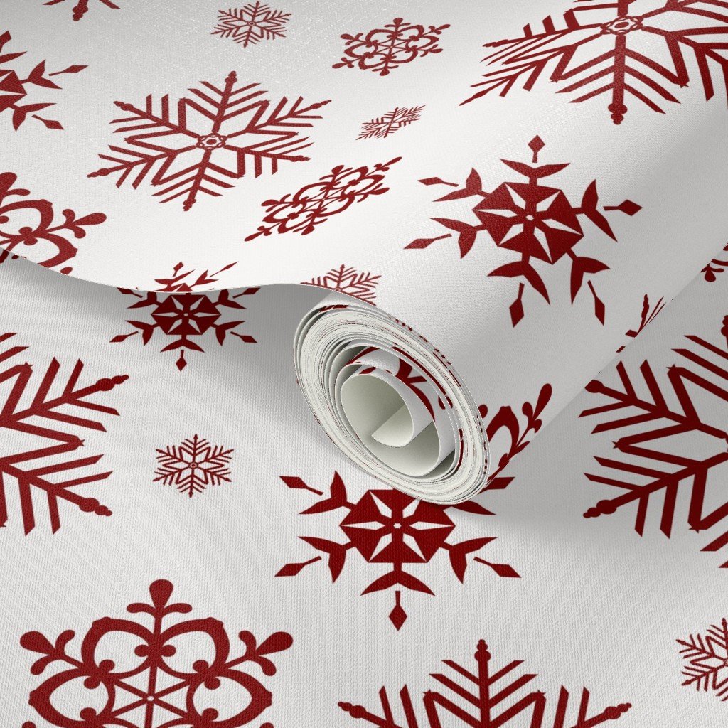 Large Dark Christmas Candy Apple Red Snowflakes on White Wallpaper red snowflakes wallpaper