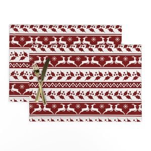 Large Dark Christmas Candy Apple Red Nordic Reindeer Stripe in White Design Collection Home Styling Collection red stripe placemat design