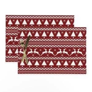 Large Dark Christmas Candy Apple Red Nordic Reindeer Stripe in White Home Decor Collection Interior Collection red stripe placemat design