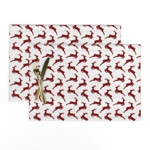 Large Dark Christmas Candy Apple Red Leaping Reindeer on White Interior Collection Decor Collection red reindeer placemat design