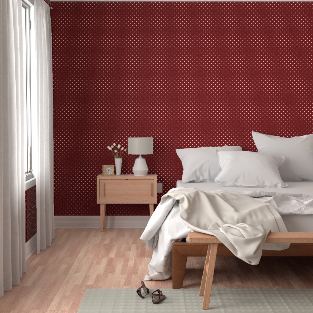 Large White Polka Dots On Dark Christmas Candy Apple Red Wallpaper red white spots wallpaper