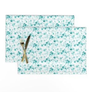 Bright Aqua Blue Pastel Watercolor Cherry Blossom Flowers and Vines Home Styling Collection Interior Collection rainbow vines placemat design