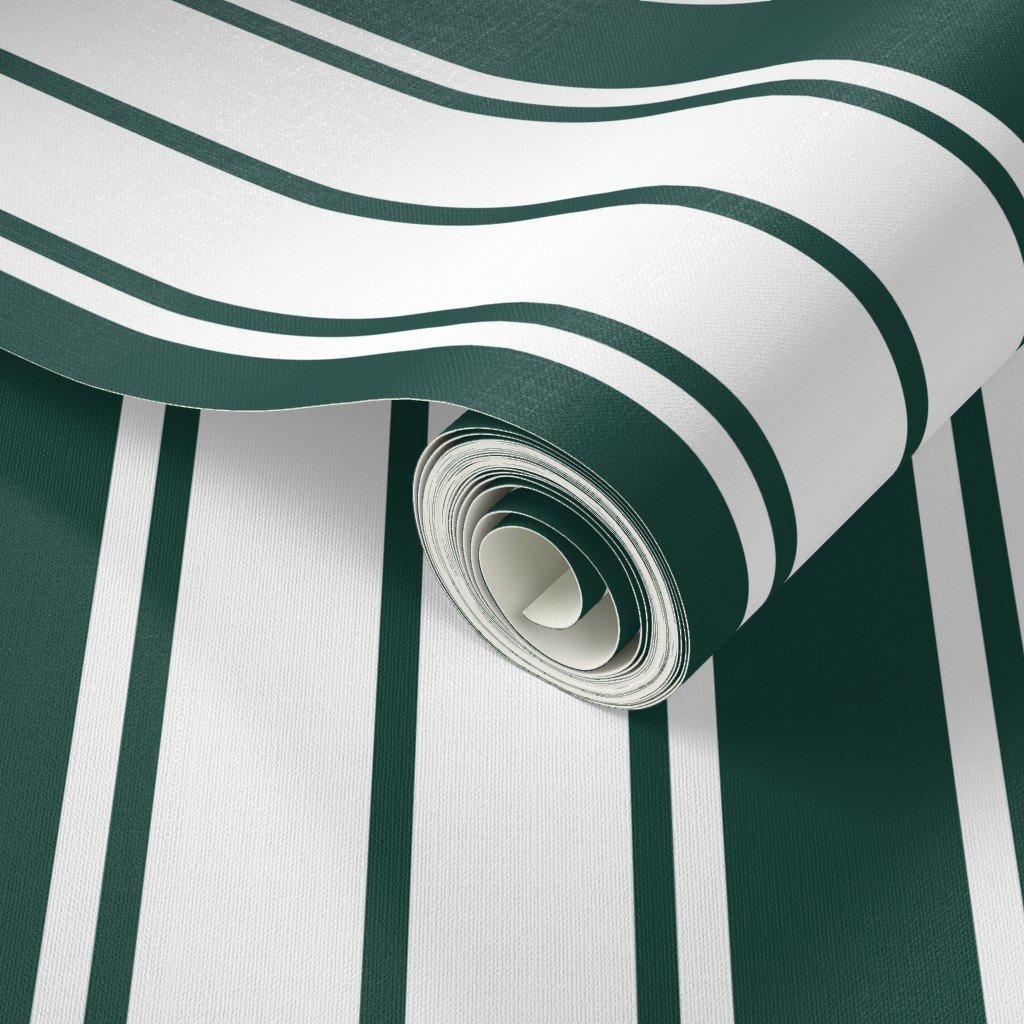 Cypress Green and White Vertical French Stripe Wallpaper vertical stripe wallpaper