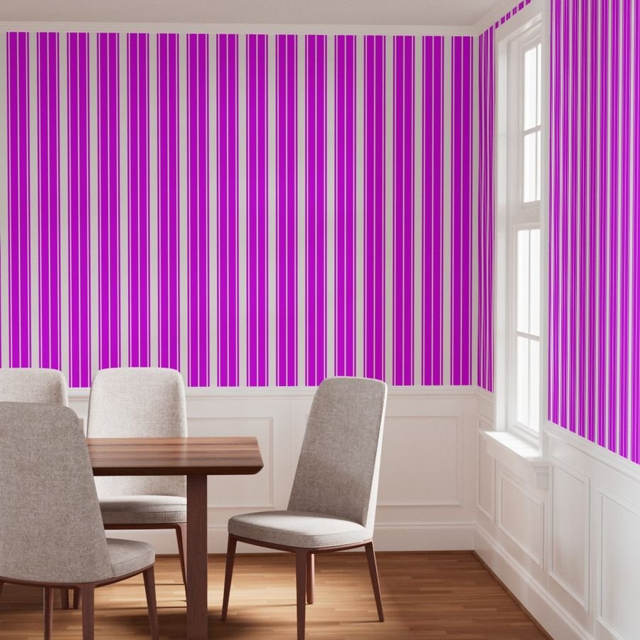 Orlando Orchid and White Vertical French Stripe Wallpaper vertical stripe wallpaper