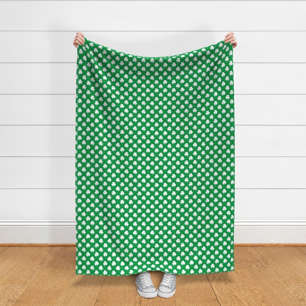 White Heart-Shaped Clover on Green St. Patricks Day Fabric st paddy fabric