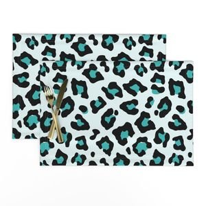 Jumbo Leopard Spots Animal Repeat Pattern Print in Turquoise Blue and Black Decor Collection Home Styling Collection leopard pattern placemat design