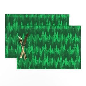 Endless Evergreen Forest with Fir Trees in Shades of Bright Green Home Styling Collection Home Decor Collection evergreen forest placemat design