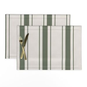 Leaf Green Antique Vintage Mattress Ticking Stripe on Cream Decor Collection Home Decor Collection green stripes placemat design