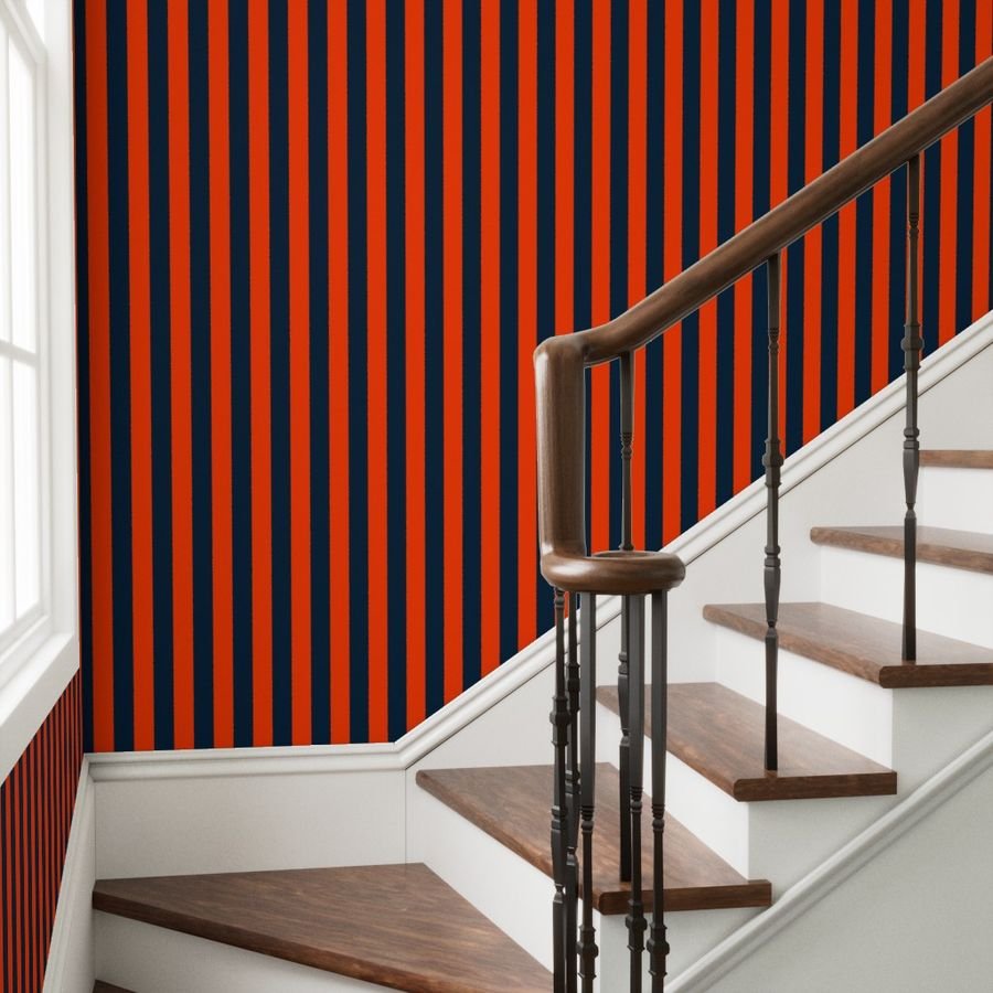 2 Inch Vertical Navy and Orange Cabana Stripes Wallpaper orange stripe wallpaper