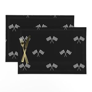 Small Black and White Classic Chequered Flags on Black Design Collection Design Collection classic racing car placemat design
