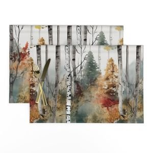 Endless Birch Tree Dreamscape Trees in Misty Forest Watercolor Home Decor Collection Home Styling Collection misty forest placemat design