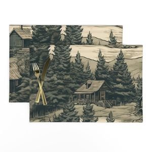 Montana Treescape Evergreens with Cabins Home Styling Collection Interior Collection summer trees placemat design