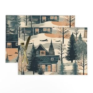 Montana Winter Cabins Montana with Evergreens Home Decor Collection Decor Collection winter forest winter placemat design
