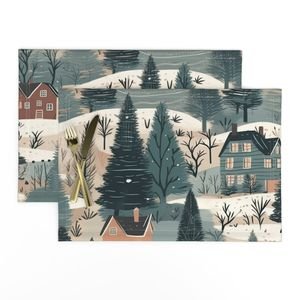 Montana Winter Cabins Montana with Evergreens Home Styling Collection Home Decor Collection winter forest winter placemat design