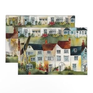 English Village Houses in Watercolor Home Styling Collection Home Decor Collection home placemat design