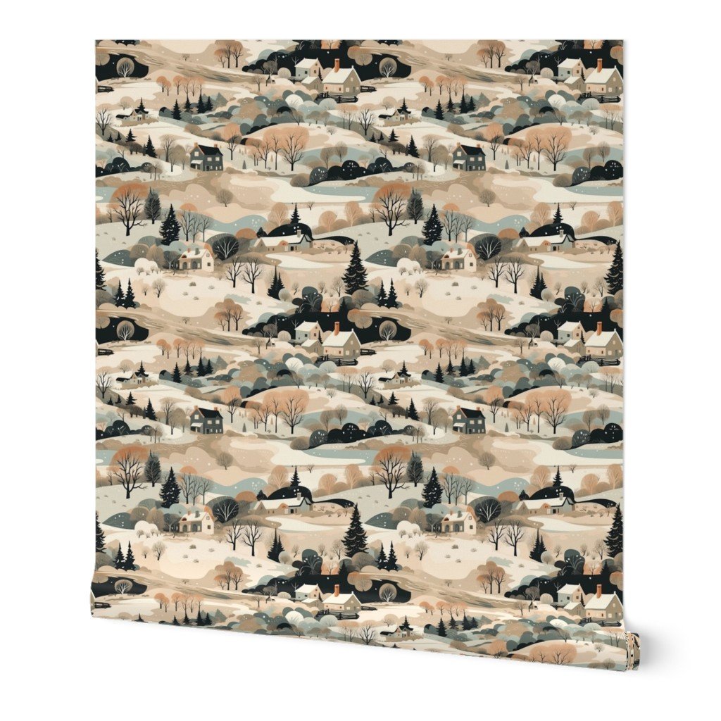Small Vintage New England Village Winter Wallpaper new england winter wallpaper