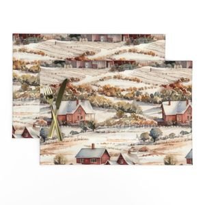 Winter Snowy Farm Landscape Watercolor Home Decor Collection Home Decor Collection snowy fields placemat design