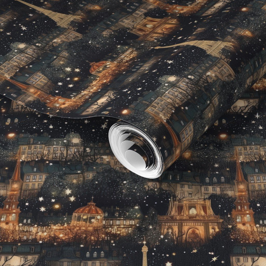 Paris City Christmas at Midnight Street Watercolor Wallpaper city houses wallpaper