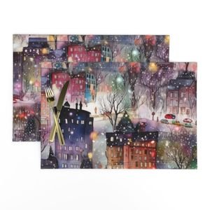 Large New York City Christmas Street Watercolor Home Styling Collection Home Styling Collection city houses placemat design