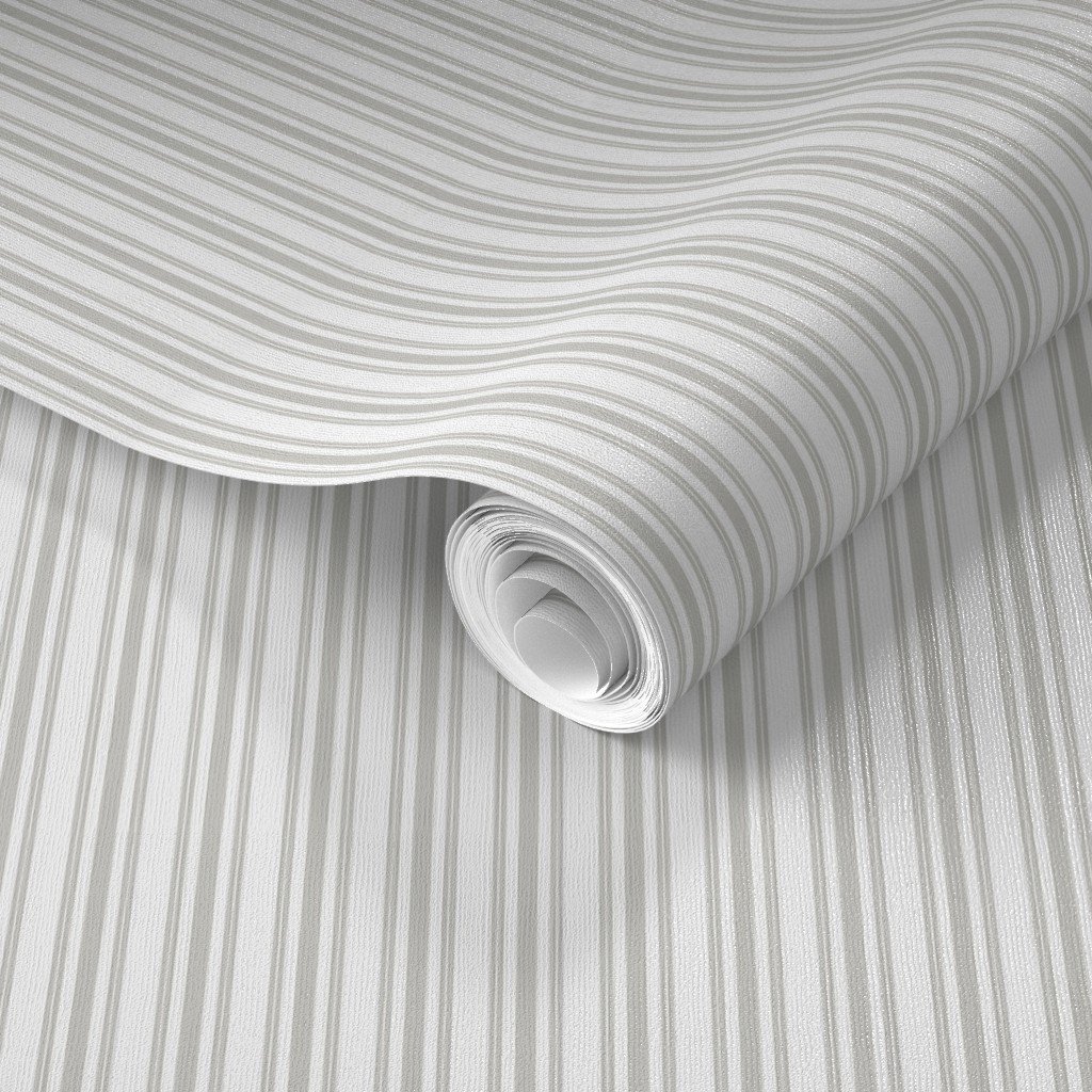 Warm Beige Thin Ticking Stripes on White Wallpaper earth tone wallpaper