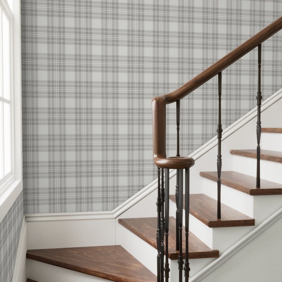 Driftwood Grey Large Traditional Tartan Plaid Pattern Wallpaper driftwood wallpaper
