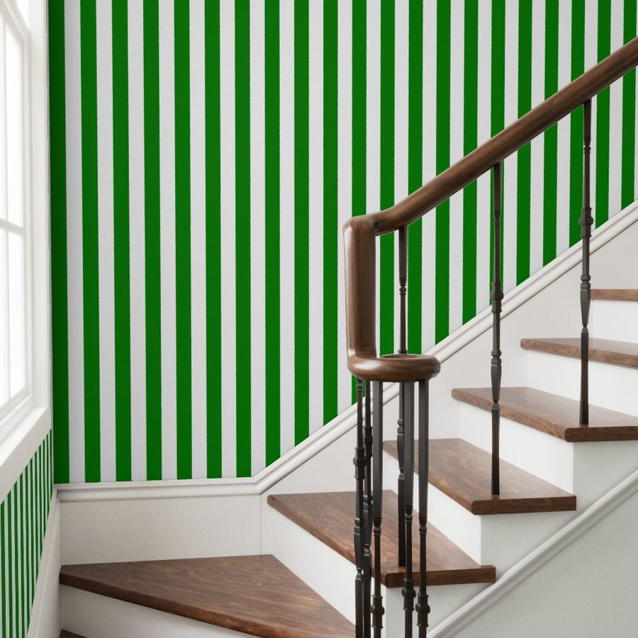 Classic Green and White 2 Inch Vertical Stripes Wallpaper bedroom wallpaper