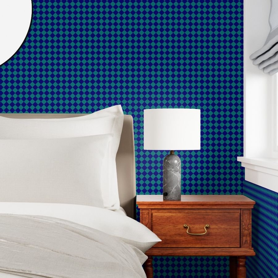Classic Teal and Navy 1 Inch Diagonal Check Wallpaper checkered wallpaper