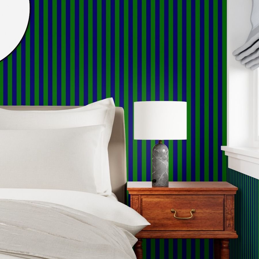 Classic Navy and Green Vertical Stripes Wallpaper cool tone wallpaper