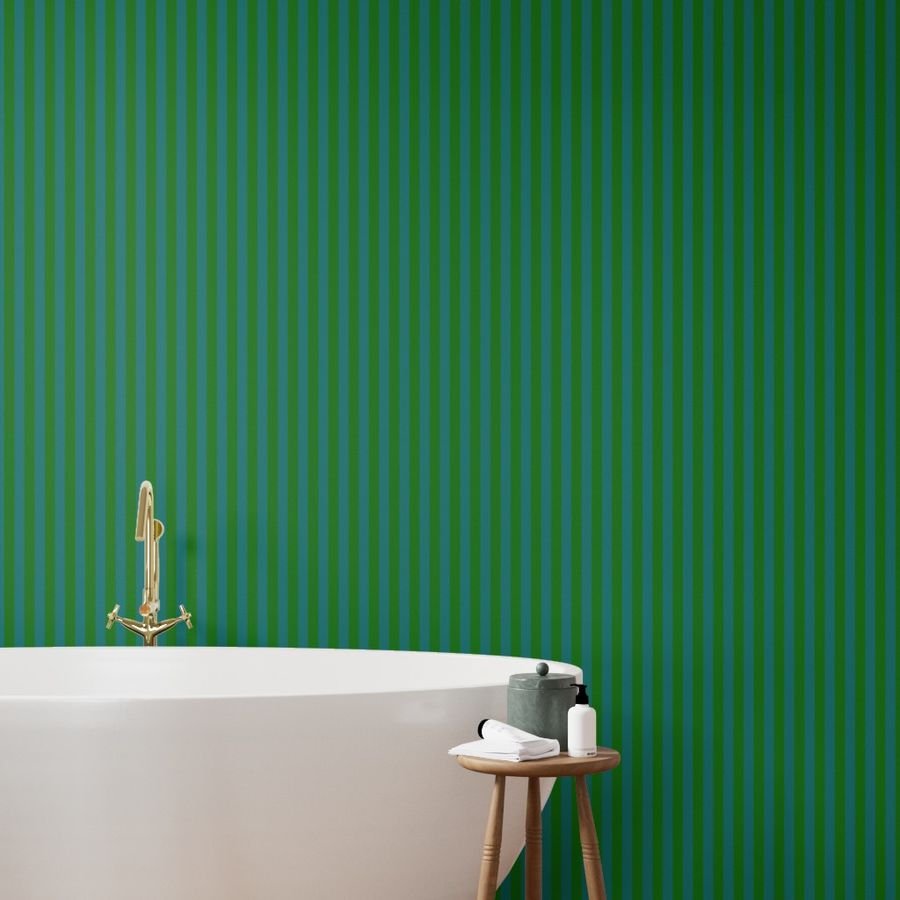 Classic Green and Teal 1 Inch Vertical Stripes Wallpaper green and teal wallpaper