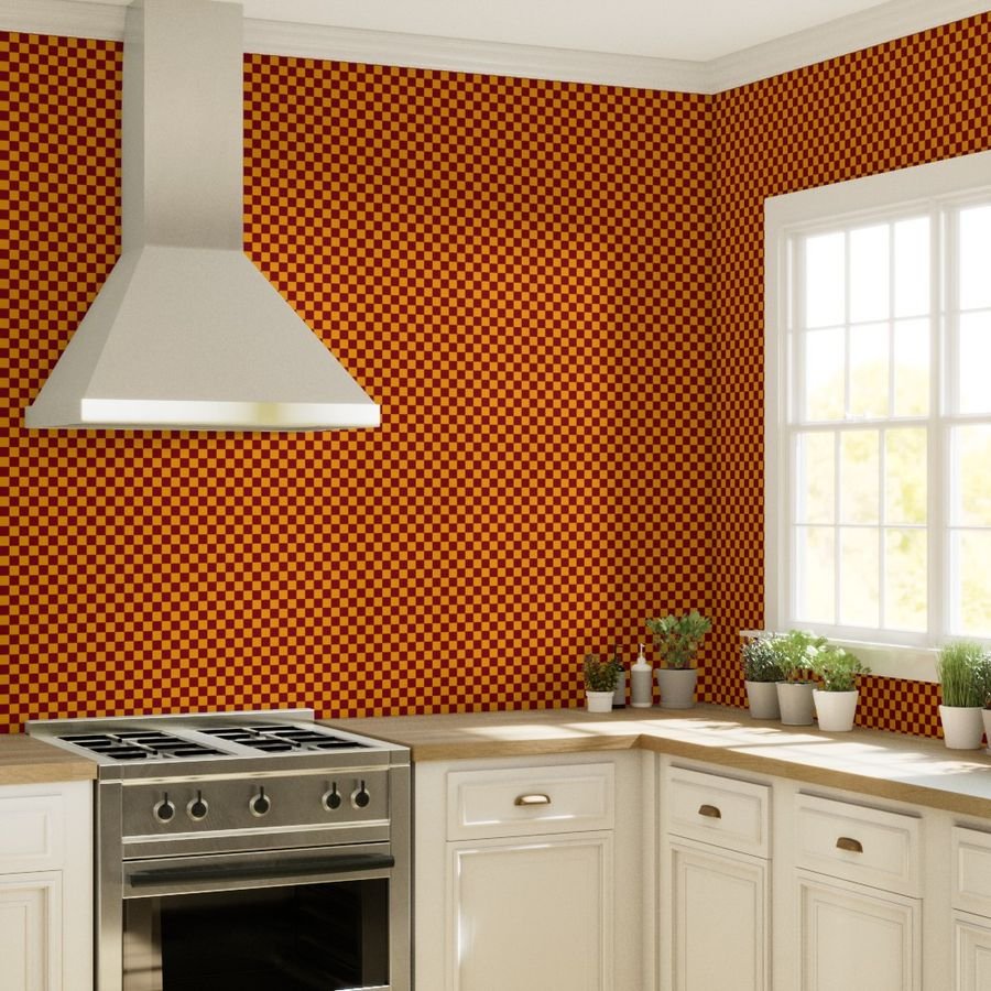 Classic Orange and Burgundy 1-inch Check Wallpaper orange and burgundy wallpaper