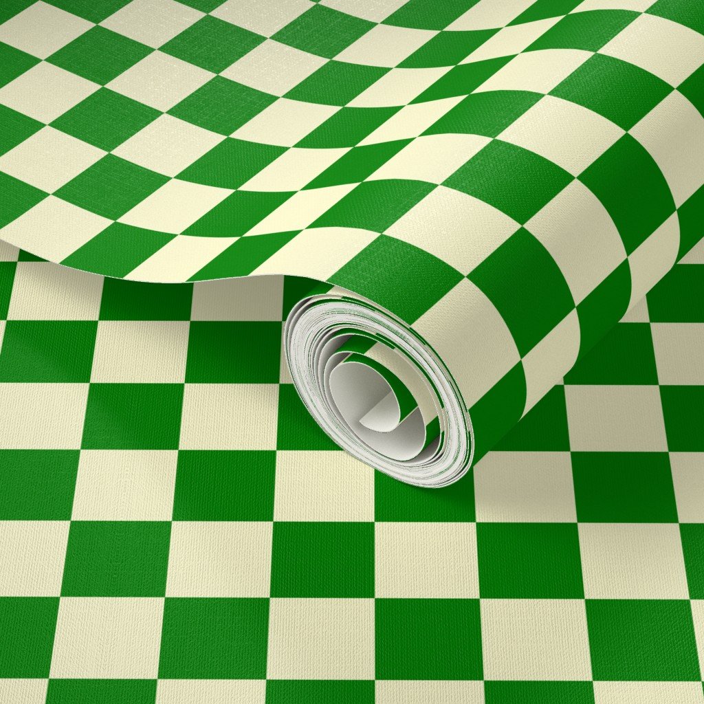 Green and Cream White 1 Inch Check Wallpaper earth tone wallpaper