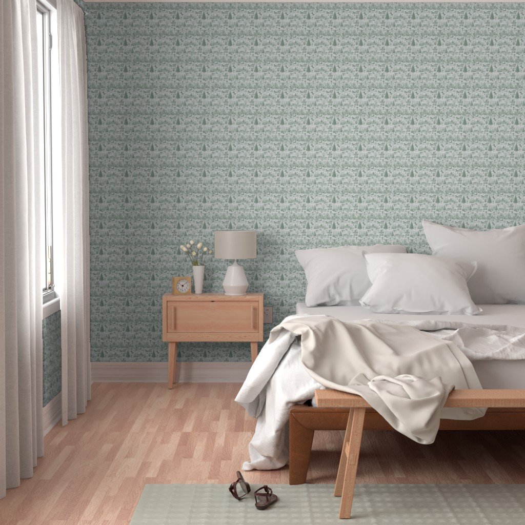 Christmas Dogs Toile Forest Green Wallpaper forest green wallpaper
