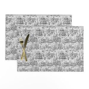 Victorian Christmas Village Toile Black and White Home Decor Collection Interior Collection holiday decor placemat design