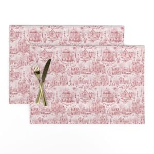 Victorian Christmas Village Toile Christmas Red Home Decor Collection Interior Collection horse drawn sleigh placemat design